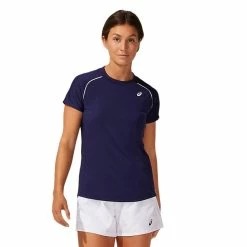 Asics Women's Short Sleeve Piping Tee - Peacoat -Yonex Shop 4 70399