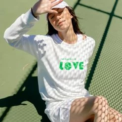 Happiness Is... Women's Tennis Love Sweatshirt - White/Green 7 Happiness Is... Women's Tennis Love Sweatshirt - White/Green -Yonex Shop 4 72612