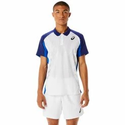 Asics Men's Match Actibreeze Polo - Brilliant White/Dive Blue 9 Asics Men's Match Actibreeze Polo - Brilliant White/Dive Blue -Yonex Shop 4 80899