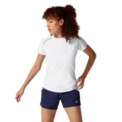 Asics Women's Short Sleeve Piping Tee - Brilliant White 9 Asics Women's Short Sleeve Piping Tee - Brilliant White -Yonex Shop 5 70395