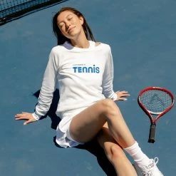 Happiness Is... Women's Tennis Sweatshirt - White/Blue -Yonex Shop f72618