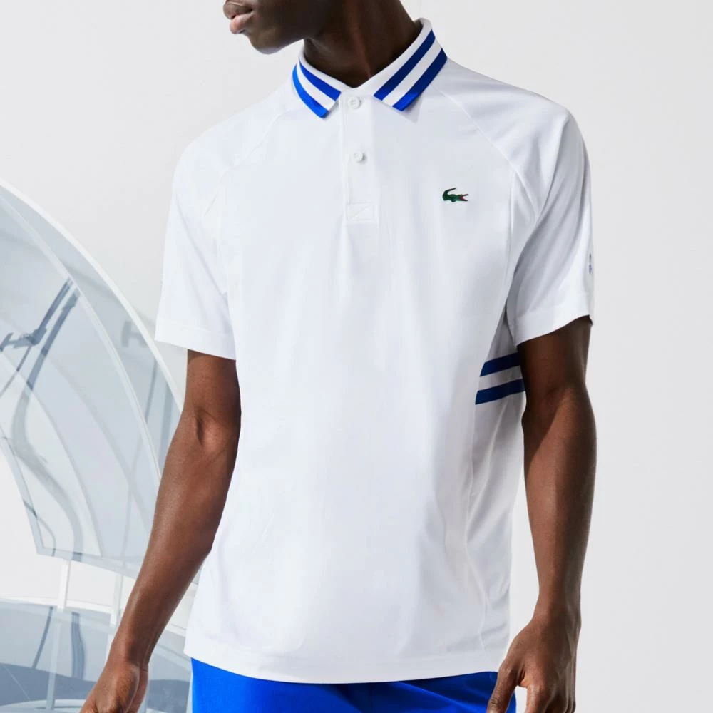 Lacoste Men's Novak Djokovic Ultra Dry Polo - White/Blue 2 Lacoste Men's Novak Djokovic Ultra Dry Polo - White/Blue - Image 2