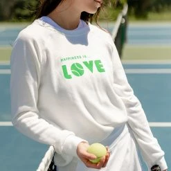 Alternative view of Happiness Is... Women's Tennis Love Sweatshirt - White/Green