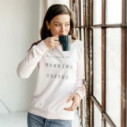 Alternative view of Happiness Is... Women's Morning Coffee Sweatshirt - Ballet Pink