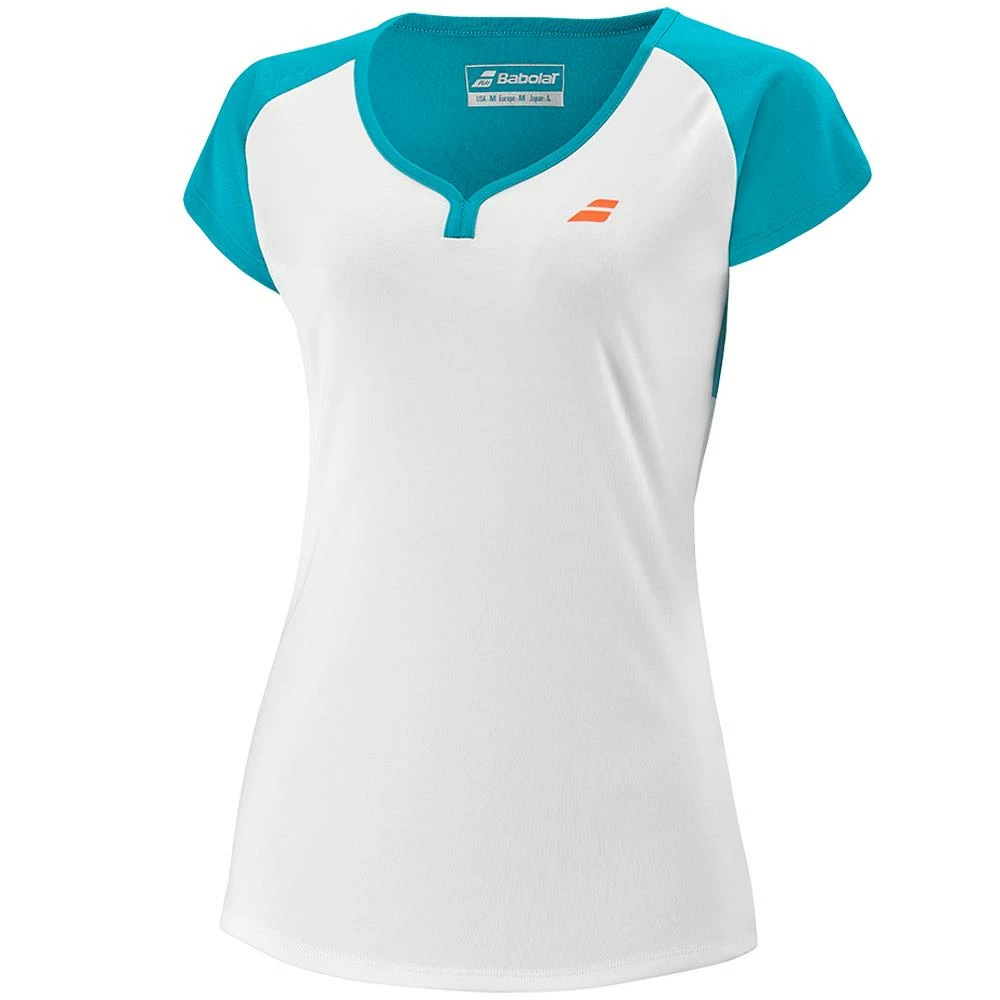 Babolat Women's Play Cap Sleeve Top - White/Blue 1 Babolat Women's Play Cap Sleeve Top - White/Blue