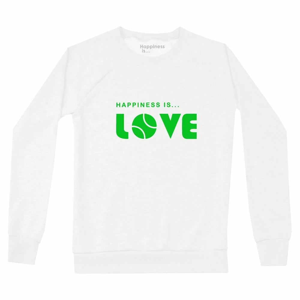 Happiness Is... Women's Tennis Love Sweatshirt - White/Green 1 Happiness Is... Women's Tennis Love Sweatshirt - White/Green