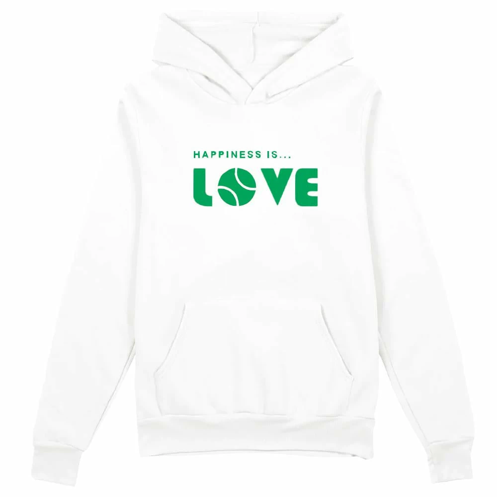 Happiness Is... Happines Is...Women's Tennis Love Hoodie - White/Green 1 Happiness Is... Happines Is...Women's Tennis Love Hoodie - White/Green